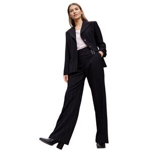Anne Klein Black Pantsuit with brown Pinstripes